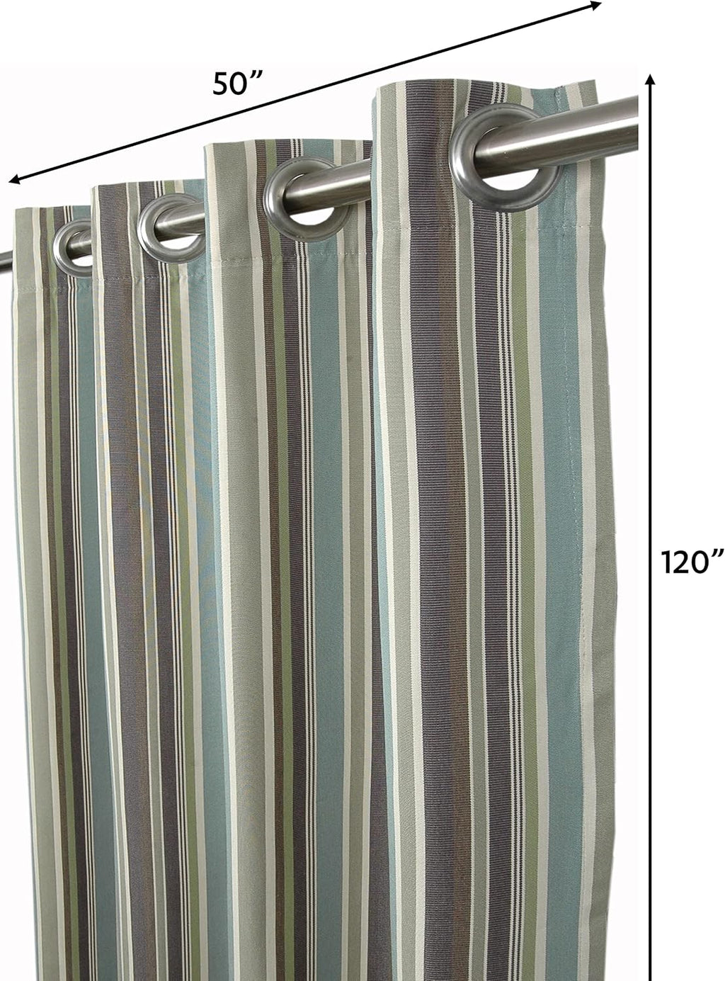 Outdoor/Indoor Sunbrella Curtain 120 inch x 50 inch with 8 Stainless Steel Grommets Brannon Whisper Stripe