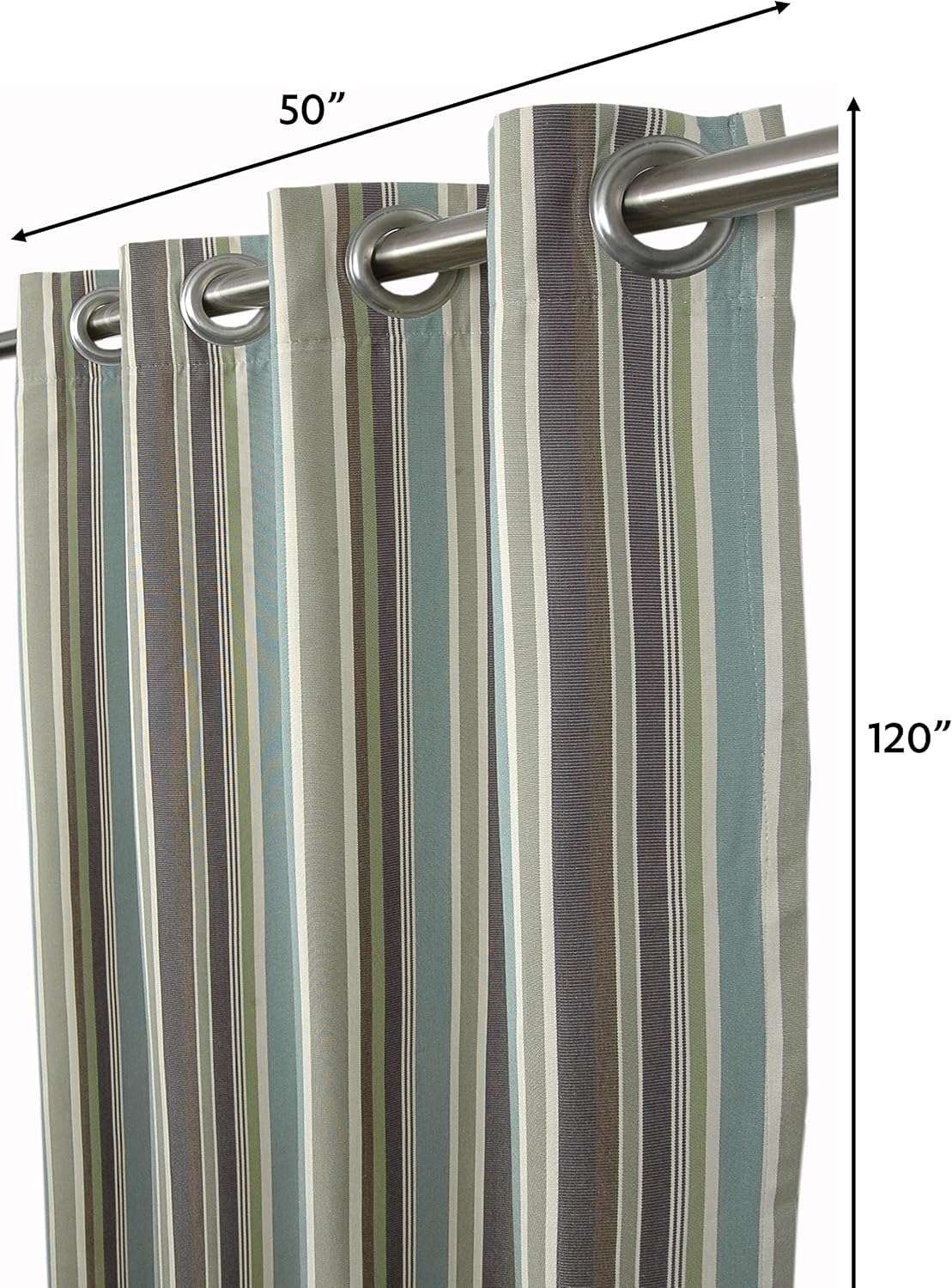 Outdoor/Indoor Sunbrella Curtain 120 inch x 50 inch with 8 Stainless Steel Grommets Brannon Whisper Stripe
