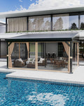10'x14' Wall-Mounted Lean-to Gazebo with Galvanized Steel Roof, Gutters & Sliding Netting/Curtains – Hardtop Metal Pergola Canopy for Patio, Backyard, Garden, or Carport – Weather-Resistant & Durable