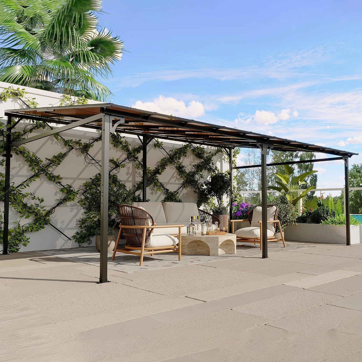 12' x 20' Gazebo Pergola Awnings for Patio, Wall Mounted Gazebos Pergola on Clearance with Metal Frame, Lean to Gazebo Patio Canopy Outdoor Pergolas for Patios, Deck, Porch, Backyard