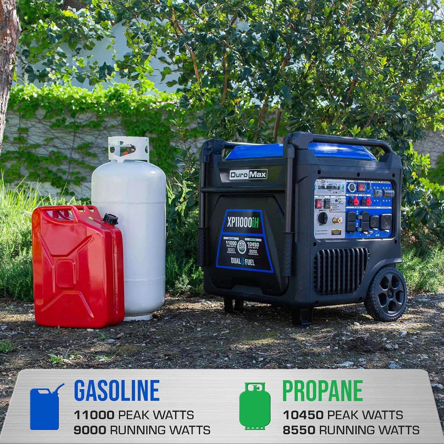 DuroMax XP11000iH 11,000-Watt Dual Fuel Portable Digital Inverter Generator - Gas & Propane, Remote Electric Start, Transfer Switch Ready, RV & Emergency Ready