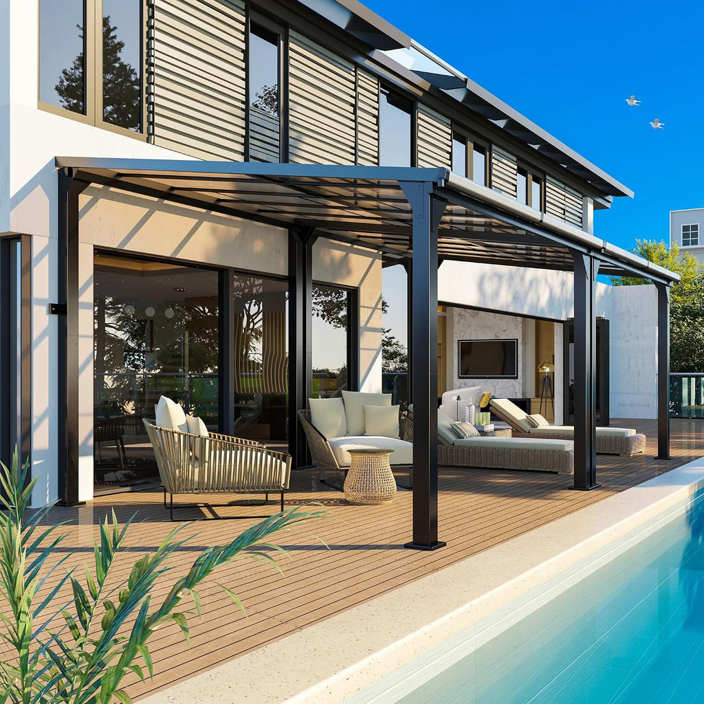 10 * 20FT Pergola,4 * 7 Inch Thickened Pillars & Enlarged Base,Outdoor Hardtop Lean to Gazebo,Wall Mounted Pergola,Pergolas Gazebos Clearance,Aluminum Frame Pergola,UV Resistant Patio Roof