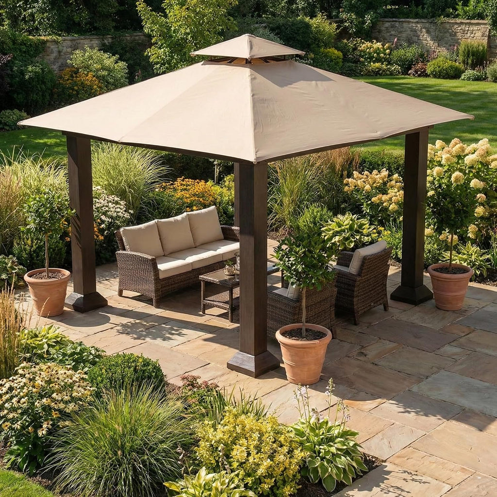 Garden Winds Heavy Duty Reinforced RipLock 500 Replacement Canopy Top Cover Compatible with Seville 12' x 12' Gazebo Model GZ734 - Beige