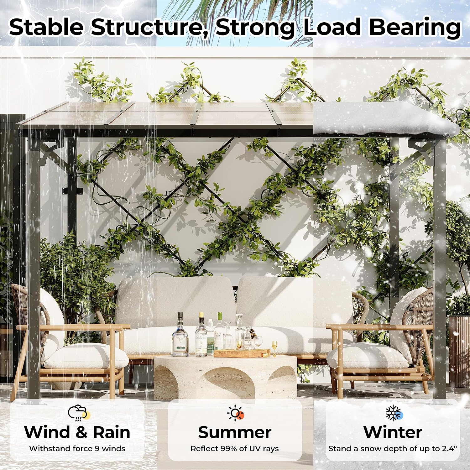 10' x 10' Gazebo Pergola Awnings for Patio, Wall Mounted Gazebos Pergola on Clearance with Metal Frame, Lean to Gazebo Patio Canopy Outdoor Pergolas for Patios, Deck, Porch, Backyard