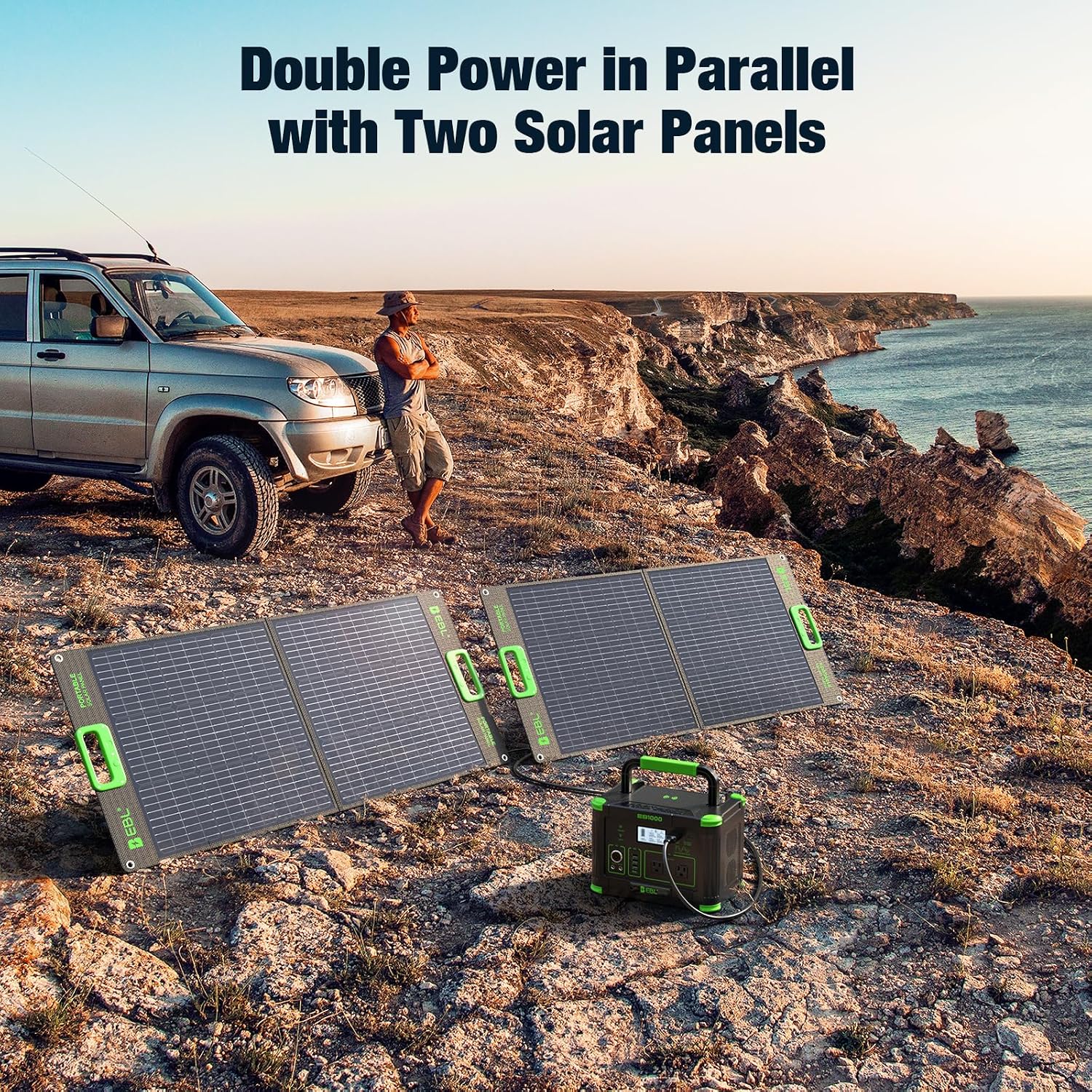 500W Portable Power Station with 100W Foldable Solar Panel, 519Wh Outdoor Solar Generator Backup Battery Pack with 2 110V AC Outlets, for RV, Van, Camping, Climbing, Road Trip & Home Emergency Use