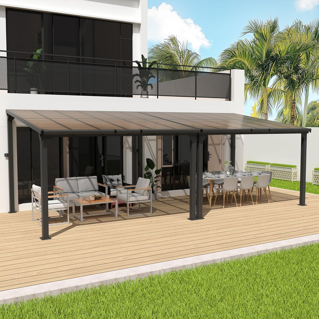 10 * 24FT Pergola,4 * 8 Inch Thickened Pillars & Enlarged Base,Outdoor Hardtop Lean to Gazebo,Wall Mounted Pergola,Pergolas Gazebos Clearance,Aluminum Frame Pergola,UV Resistant Patio Roof