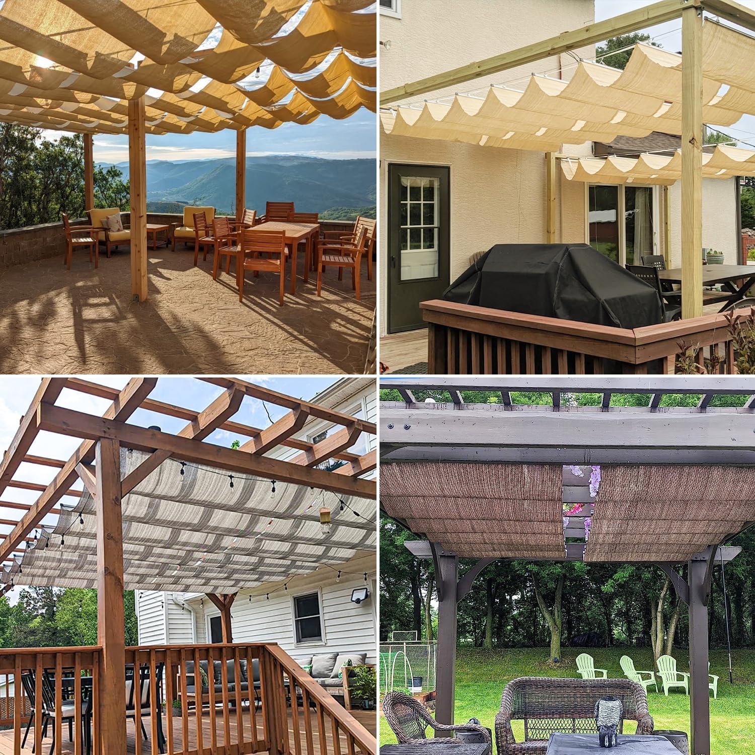 Windscreen4less 4' x 16' Retractable Sun Shade Canopy Cover Sliding Wave Shade Sail for Pergola Patio Deck Yard Gazebo Outdoor (Beige)