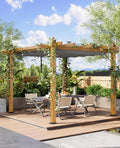 Garvee 10x10 ft Outdoor Pergola with Retractable Canopy – Upgraded Aluminum Faux Wood Grain Metal Patio Pergola for Modern Backyard Deck, Porch, Grape Trellis in Grey