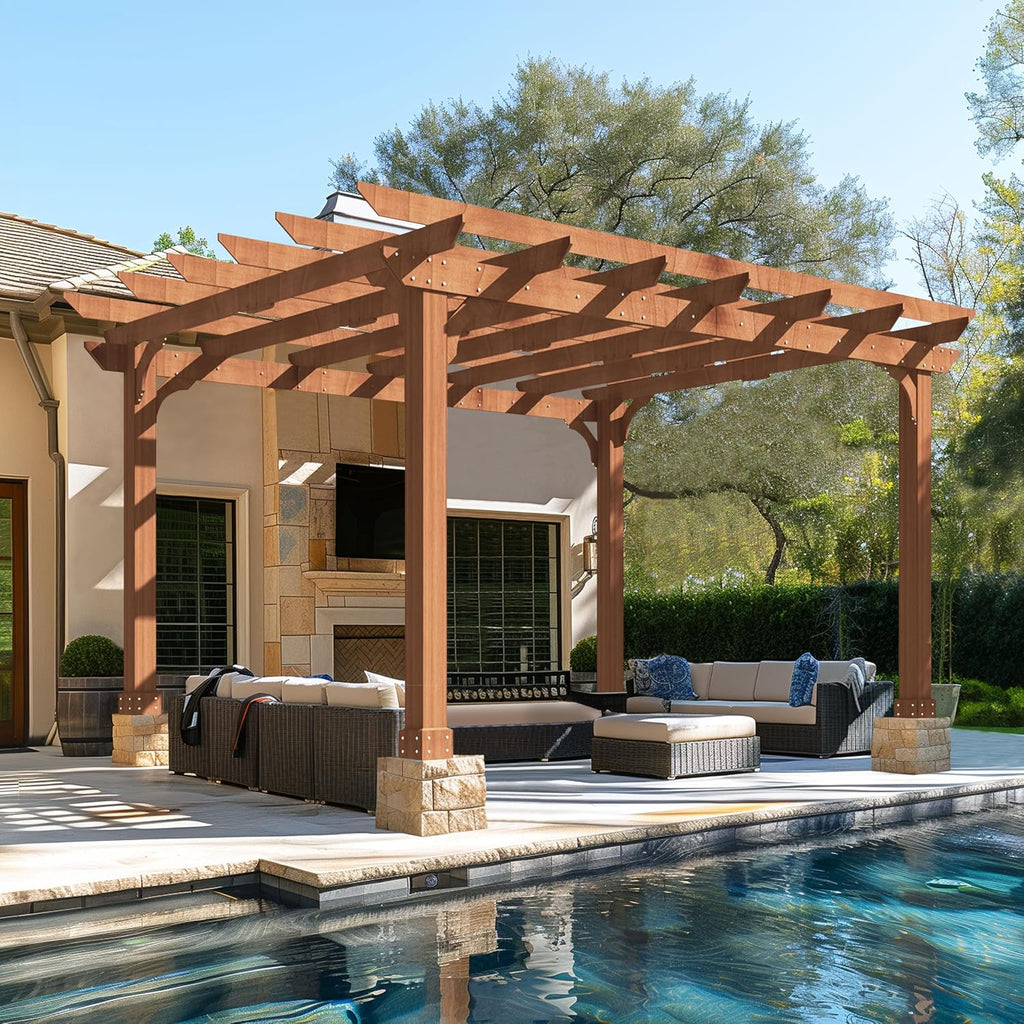 VEIKOU 10' x 12' Pergola, Patio Pergola with Solid Structure, Wood Cedar Pergolas and Gazebos with Flat Top for Deck Backyard Grill Party Garden