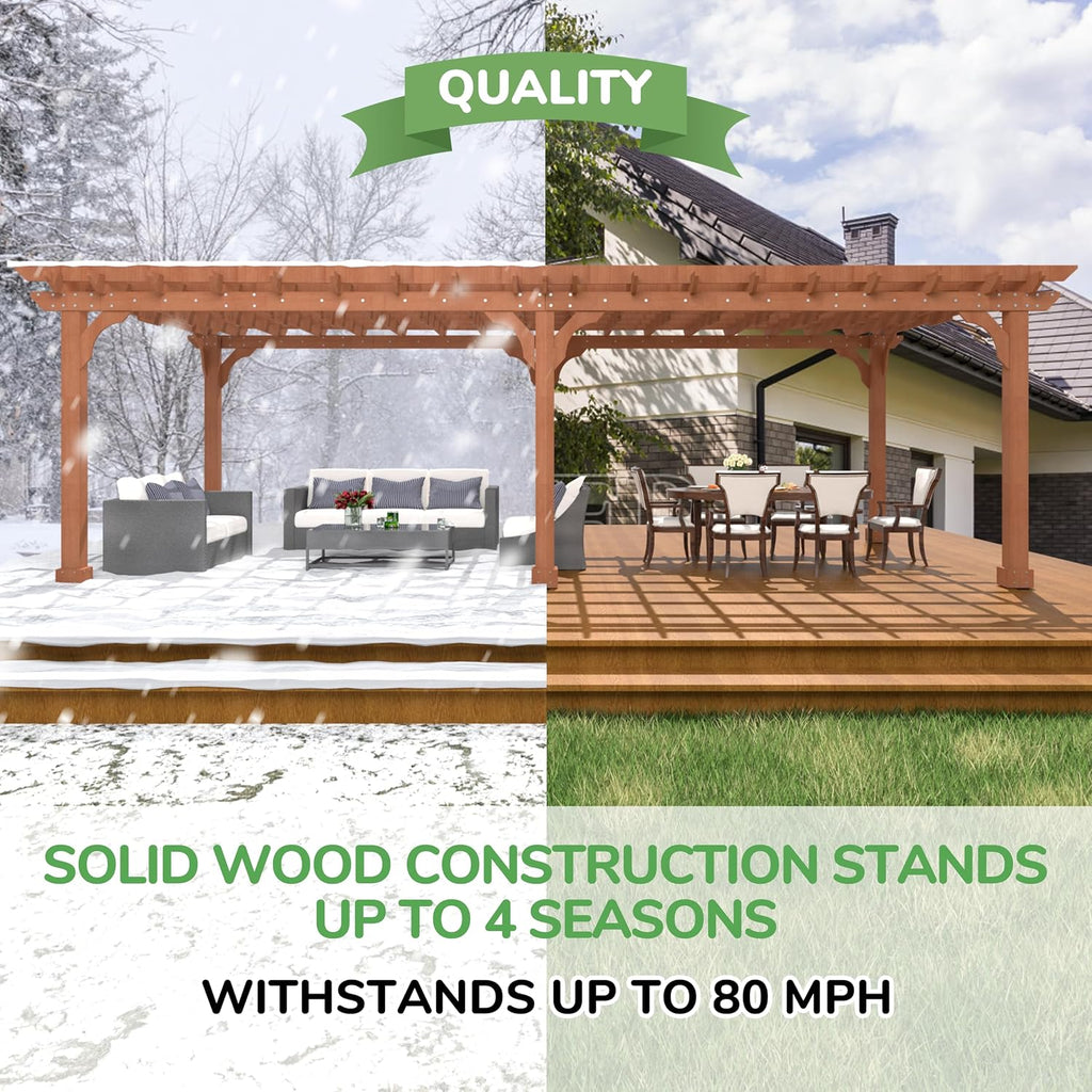 BlueWish 12'x24' Outdoor Pergola, Patio Pergola with Slatted Roof Trellis, Cedar Wood Pergolas Backyard Gazebo with Solid Structure for Deck Yard Grill Party Garden