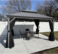 PURPLE LEAF 11' x 13' Permanent Hardtop Gazebo with Galvanized Steel Double Roof and Aluminum Frames Outdoor Large Pavilion Gazebo for Patio Deck Garden, Netting and Curtains Included, Light Grey