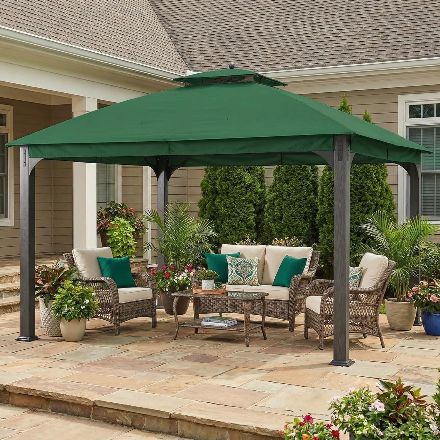Garden Winds Reinforced RipLock 350 Replacement Canopy Top Cover Compatible with Shadow Creek 10' x 12' Gazebo Model L-GZ1140PST - Green