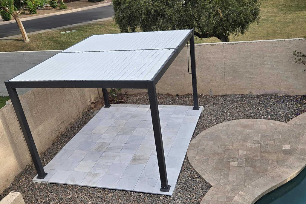 PURPLE LEAF Louvered Pergola 10' x 12' Outdoor Aluminum Pergola with White Adjustable Rainproof Roof Grey Frame Hardtop Gazebo for Patio Deck Garden