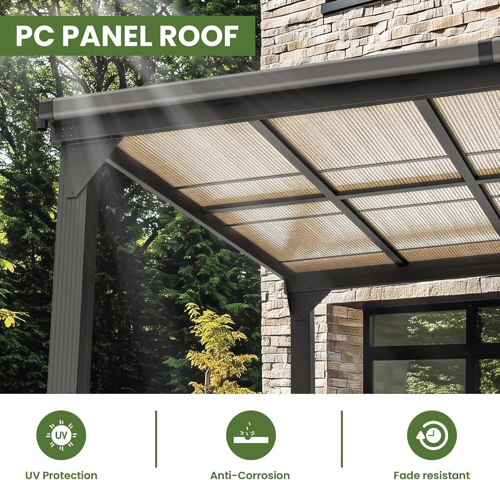 10 * 20FT Pergola,4 * 7 Inch Thickened Pillars & Enlarged Base,Outdoor Hardtop Lean to Gazebo,Wall Mounted Pergola,Pergolas Gazebos Clearance,Aluminum Frame Pergola,UV Resistant Patio Roof