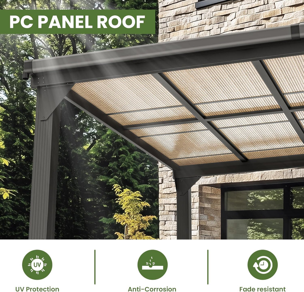 10 * 12FT Pergola,4 * 5 Inch Thickened Pillars & Enlarged Base,Outdoor Hardtop Lean to Gazebo,Wall Mounted Pergola,Pergolas Gazebos Clearance,Aluminum Frame Pergola,UV Resistant Patio Roof