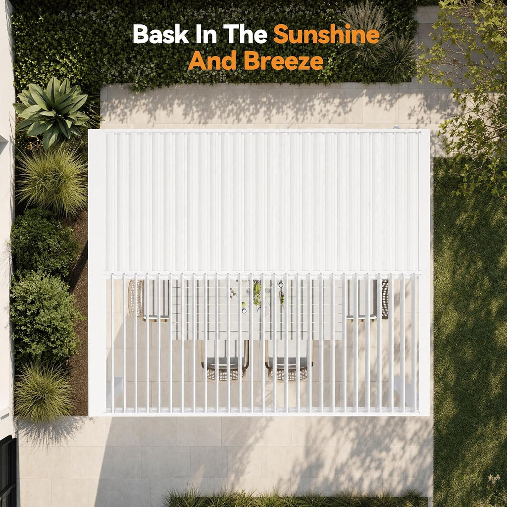 Modern Shade Aurora Louvered Pergola 10'x12' with USB Charging Port Deck, Outdoor Pergola with Adjustable Waterproof Roof & Integrated Drainage, Reinforced Frame for Patio, Easy Assembly, White