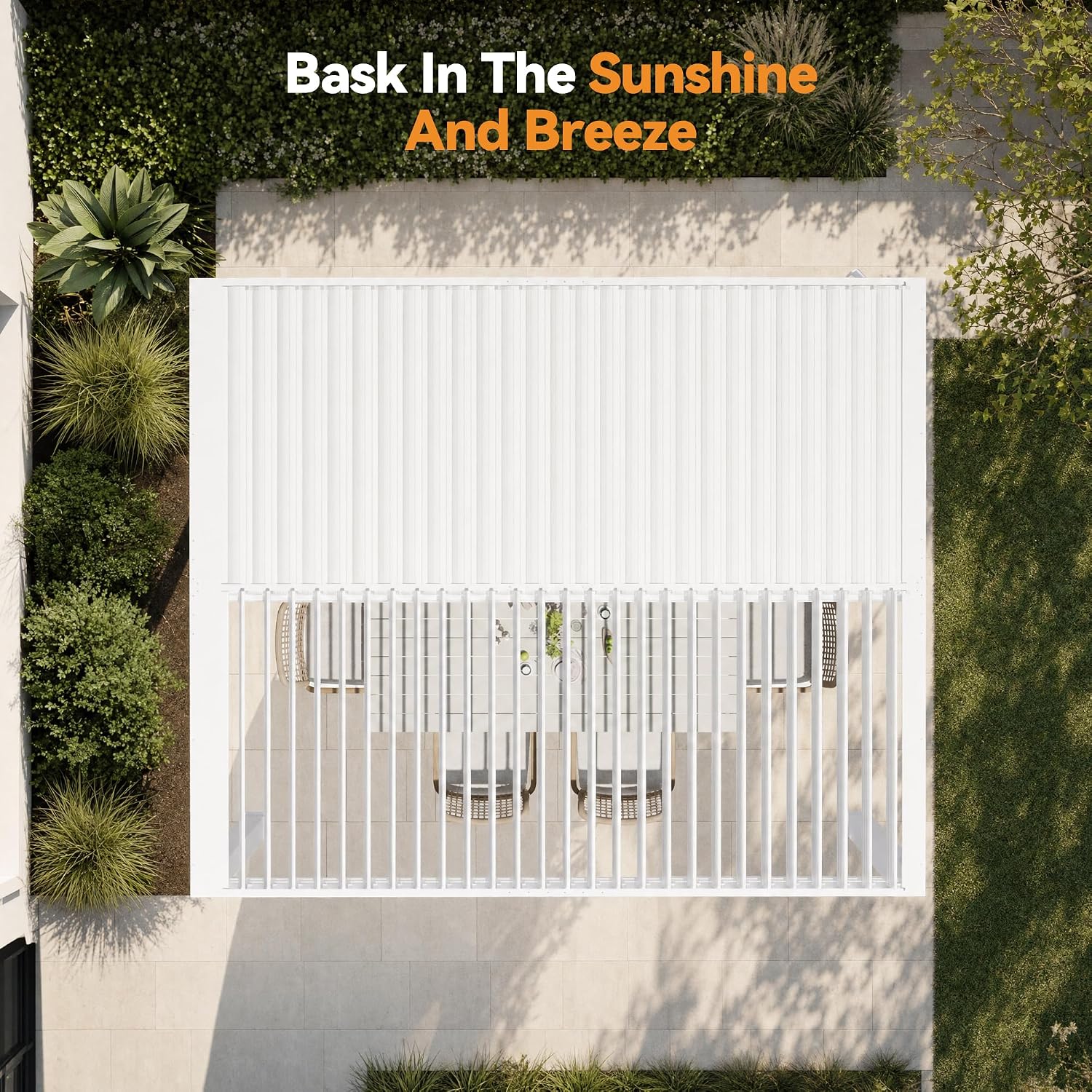 Modern Shade Aurora Louvered Pergola 10'x12' with USB Charging Port Deck, Outdoor Pergola with Adjustable Waterproof Roof & Integrated Drainage, Reinforced Frame for Patio, Easy Assembly, White