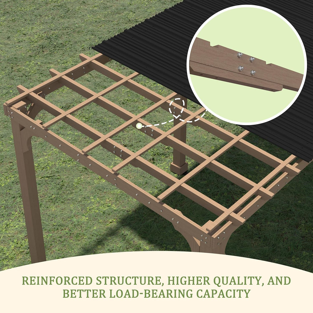 BlueWish 10' x20' Cedar Wood BBQ Gazebo with 5.5' Width Column, Patio Gazebo with Sturdy Structure, Wind-Resistant Grill Gazebo Shelter with Sloping Roof for Barbecue, Backyard, Light Mocha Brown