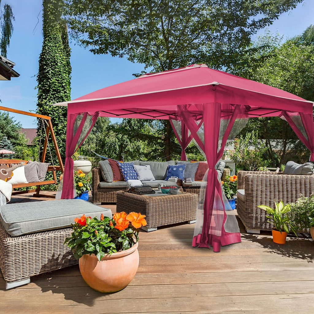 Joyside Pop Up Gazebo with Mosquito Netting - 11' x 11' Canopy Tent for Patios, Outdoor Shelter, Wedding Tent (Pink)
