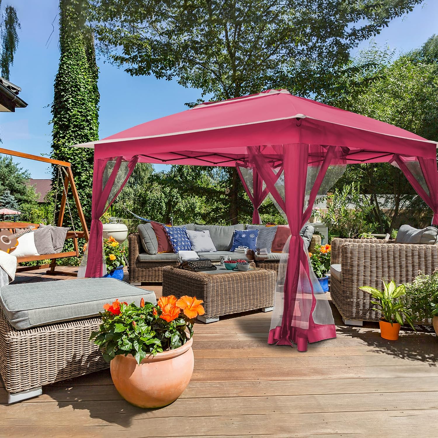 Joyside Pop Up Gazebo with Mosquito Netting - 11' x 11' Canopy Tent for Patios, Outdoor Shelter, Wedding Tent (Pink)