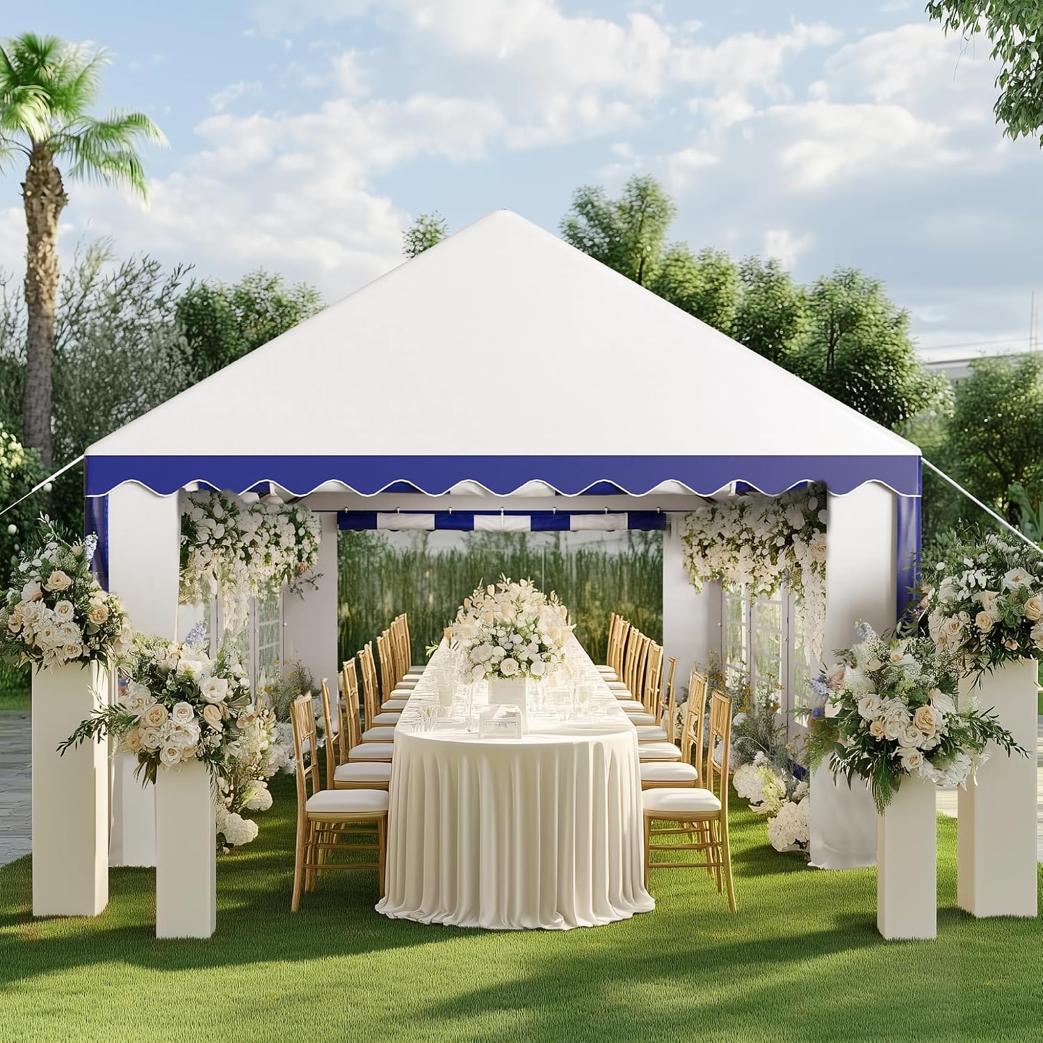 PHI VILLA 13x26 Outdoor Heavy Duty Party Tent, Large Party Canopy Wedding Event Tent with Removable Sidewalls & 3 Storage Bags for Patio Outdoor Garden Events, Blue