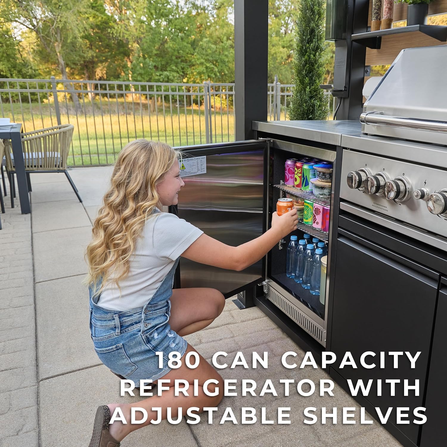Backyard Discovery Fusion Flame 2 Galvanized Steel Covered Outdoor Kitchen with 5-Burner Stainless Steel Grill, Pizza Oven, Refrigerator, Sink, Storage, and Steel Roof for All-Weather Outdoor Cooking