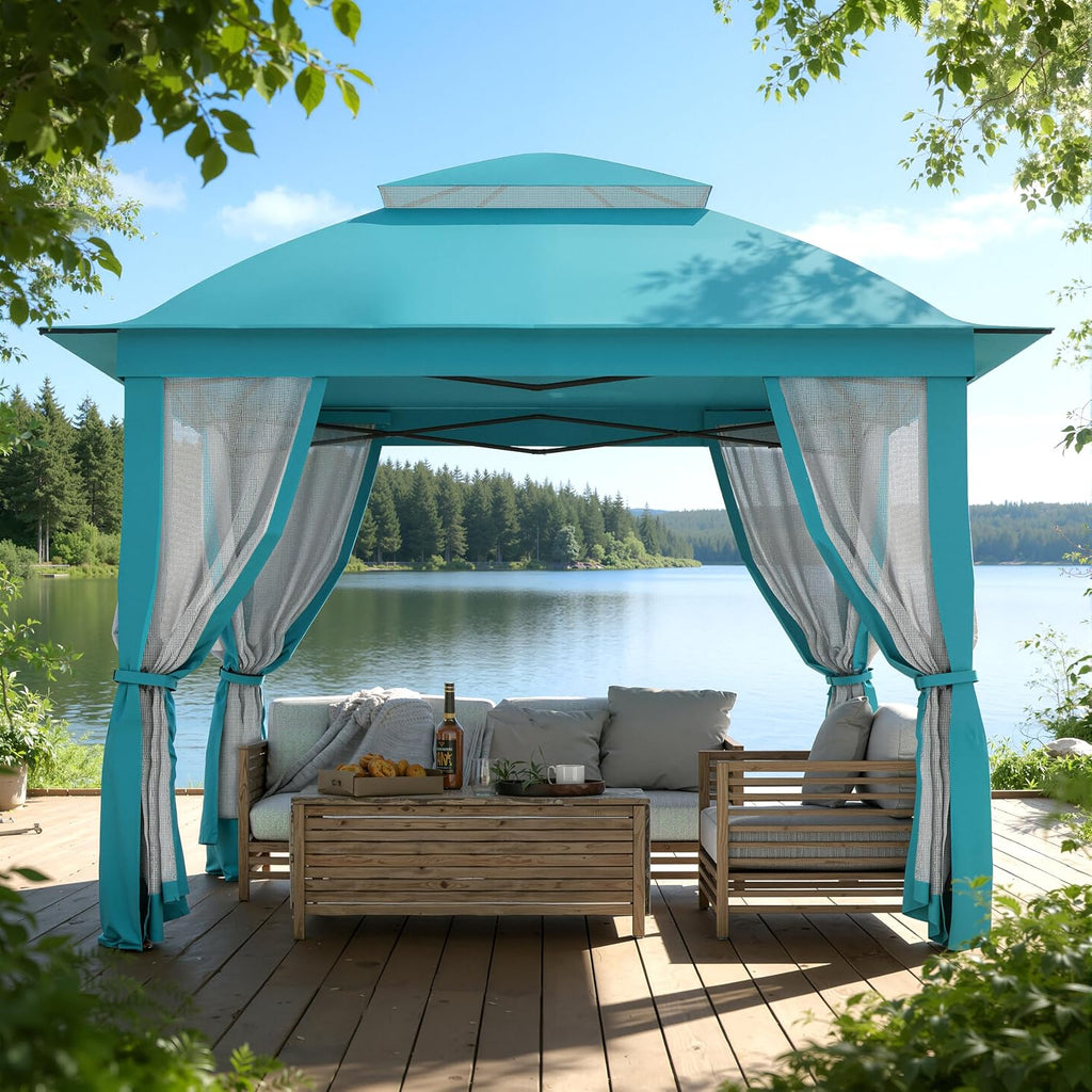 11'X11' Gazebo Pop Up with 4 Sidewalls Mosquito Netting, Heavy Duty Patio Gazebo Canopy Tent with Double Air Roofs for Backyards, Patios, Decks, Gardens, Parks