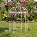 Large Round Metal Garden Gazebo with 3 Entries and Side Walls (Antique White)
