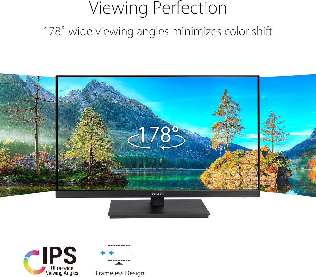ASUS 27' 1080P Monitor (VA27EQSB) - Full HD, IPS, 75Hz, Adaptive-Sync, Speakers, Eye Care, Low Blue Light, Flicker Free, DisplayPort, HDMI, USB Hub, D-Sub, Frameless, Wall Mountable, Height Adjustable