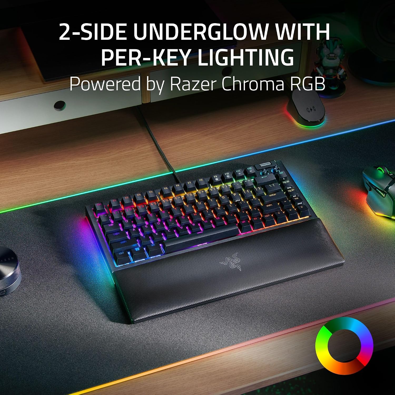 Razer BlackWidow V4 75% Mechanical Gaming Keyboard: Hot Swappable Design - Compact & Durable - Orange Tactile Switches - Chroma RGB - Roller & Media Keys - Wrist Rest Snap Tap - Black