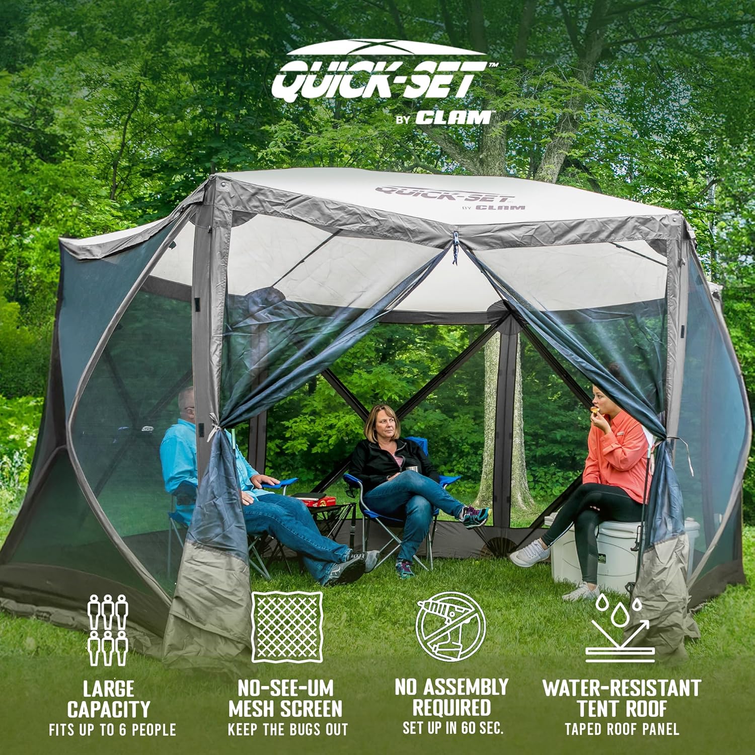 CLAM Quick-Set Pop Up Screen Tent, Escape, 11.5 ft, Instant Setup Gray Outdoor Gazebo Canopy Shelter, 6-Person Bug-Free Camping Tent for Patio, Backyard, Tailgating - Gray