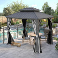 Hardtop Gazebo 8x10 FT, Metal Outdoor Gazebos with Galvanized Steel Double Roof, Curtains and Nettings, Permanent Gazebo Pavilion for Patio Wedding, Party, Outdoor Dining -Grey