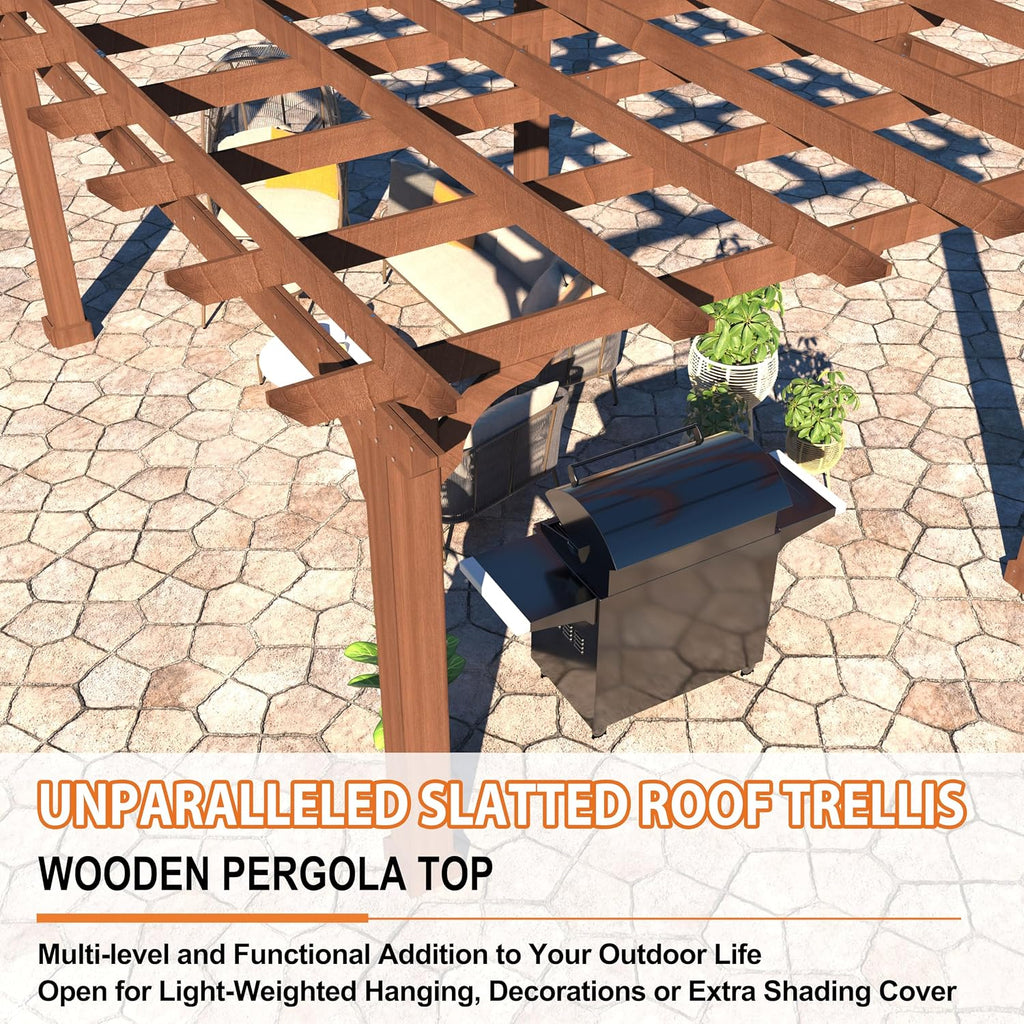 BlueWish 10' x 12' Patio Pergola, Cedar Wood Pergolas with Solid Structure, Pergola Kits, Outdoor Pergolas and Gazebos with Slatted Trellis Roof for Deck Backyard Grill Party Garden