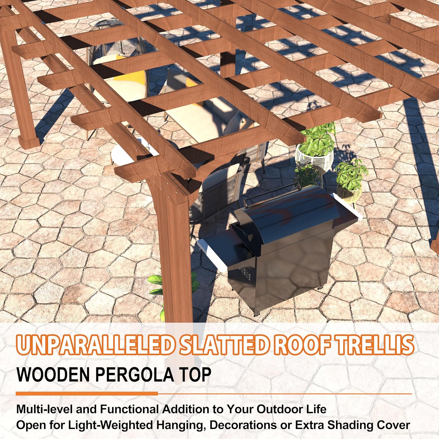 MUPATER 10' x12' Wooden Pergola, Pergola Kit with Stakes, All Cedar Wood & Quality Supported Structure, Snow & Wind Supported, All-Season Durability, Outdoor Shade for Backyard, Lawn, Deck