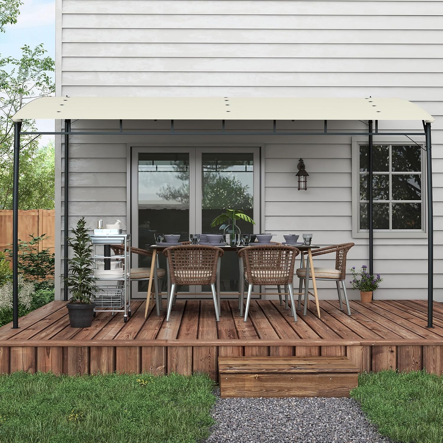 Outsunny 10' x 13' Outdoor Pergola Gazebo with UV-Resistant Canopy and Metal Frame, Sun Shade Shelter for Porch, Patio, Deck, Backyard, Cream