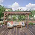 KEIKI 13' x 6.5' Wooden Grill Gazebo Metal Roof, Bulbs, Bar Counters, Patio Hardtop Grill Pergola, BBQ Canopy for Outdoor Patio, Lawn, Garden, Backyard