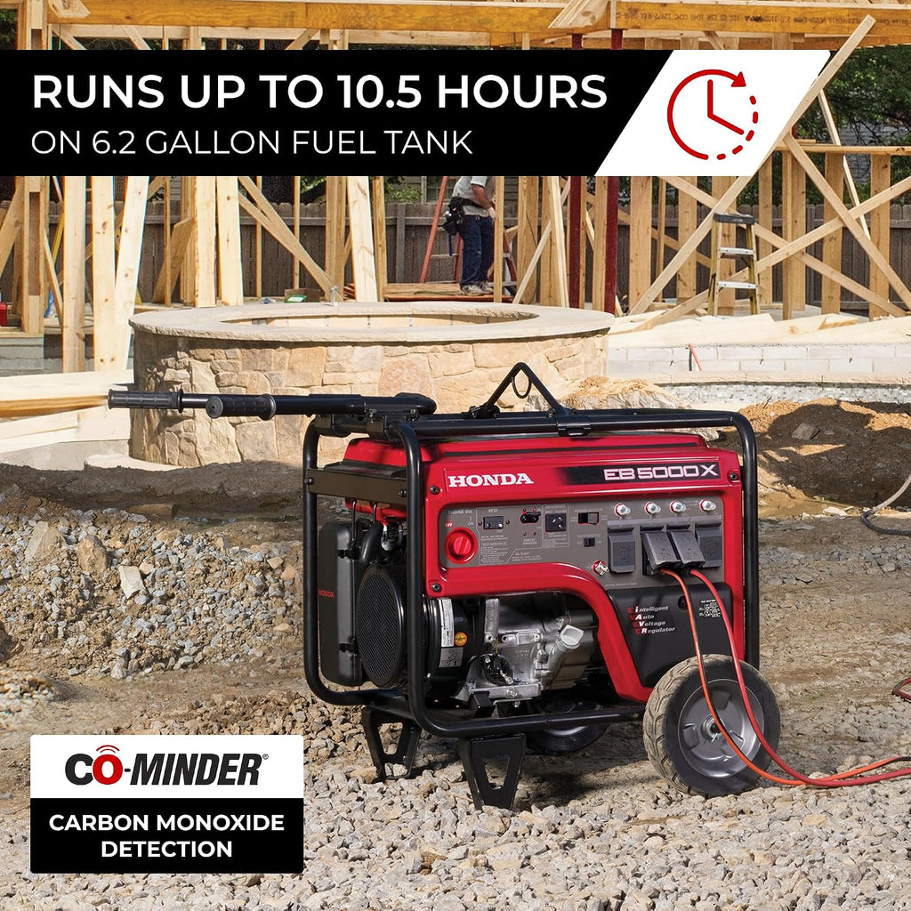 Honda EB5000 5000 Watt Generator, Quiet 120/240V Gas Powered OSHA-Compliant Portable Generator for Construction Site or Backup Power Supply, Up to 10.5 Hour Run Time (EB5000XK3AN)