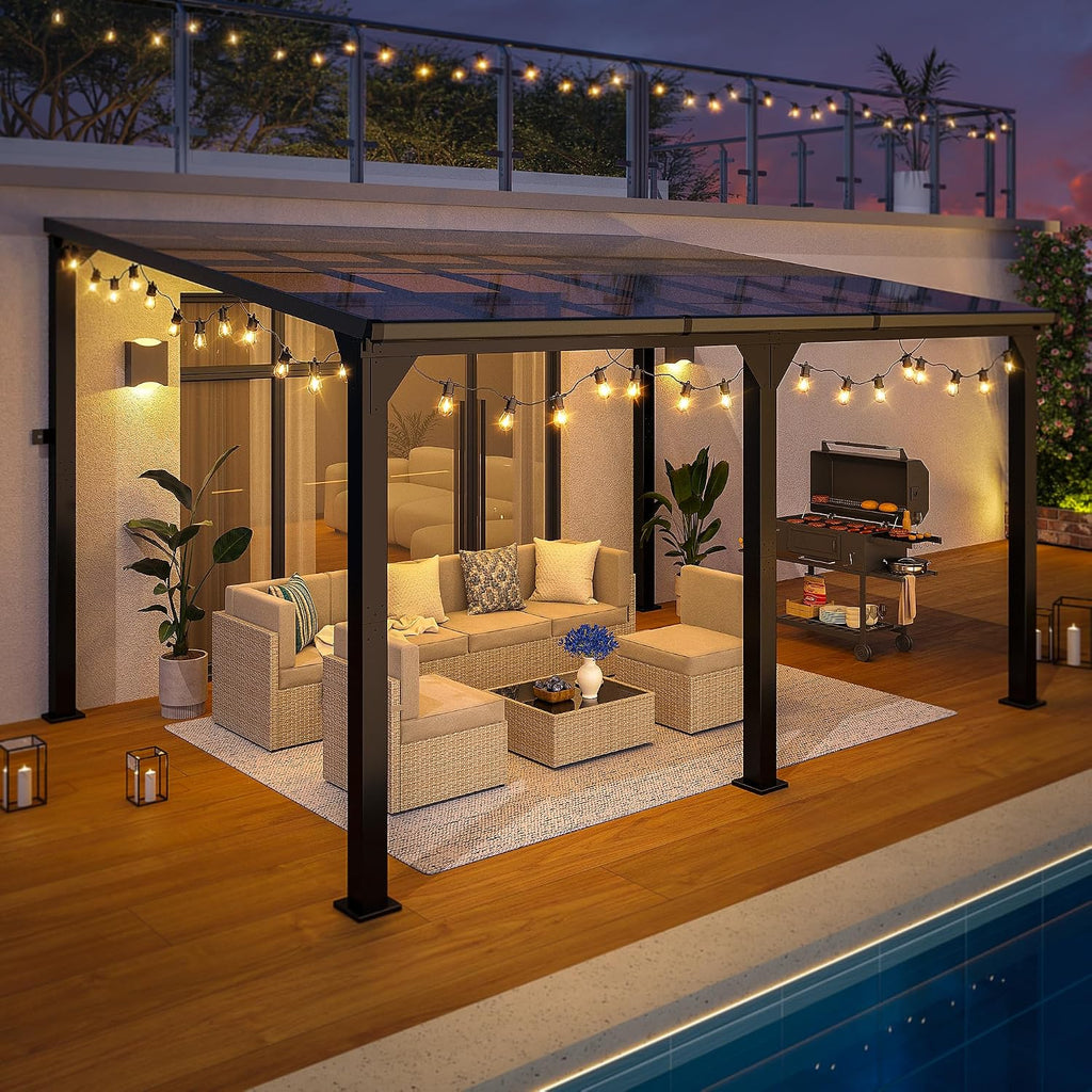 10 * 14FT Pergola,4 * 6 Inch Thickened Pillars & Enlarged Base,Outdoor Hardtop Lean to Gazebo,Wall Mounted Pergola,Pergolas Gazebos Clearance,Aluminum Frame Pergola,UV Resistant Patio Roof