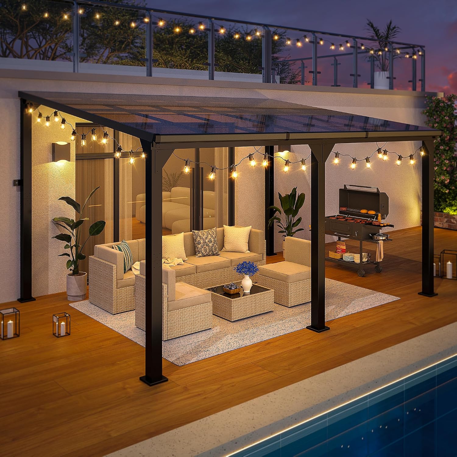 10 * 14FT Pergola,4 * 6 Inch Thickened Pillars & Enlarged Base,Outdoor Hardtop Lean to Gazebo,Wall Mounted Pergola,Pergolas Gazebos Clearance,Aluminum Frame Pergola,UV Resistant Patio Roof