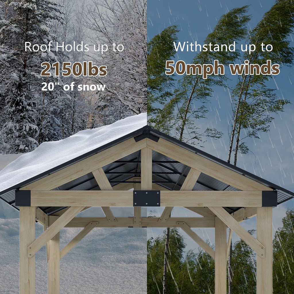 Wood Gazebo 10'x12', Cedar Wooden Gazebos, Outdoor Hardtop Gazebo with Waterproof Steel Roof, Fit Patio, Backyard, Garden, Lawns, Porch