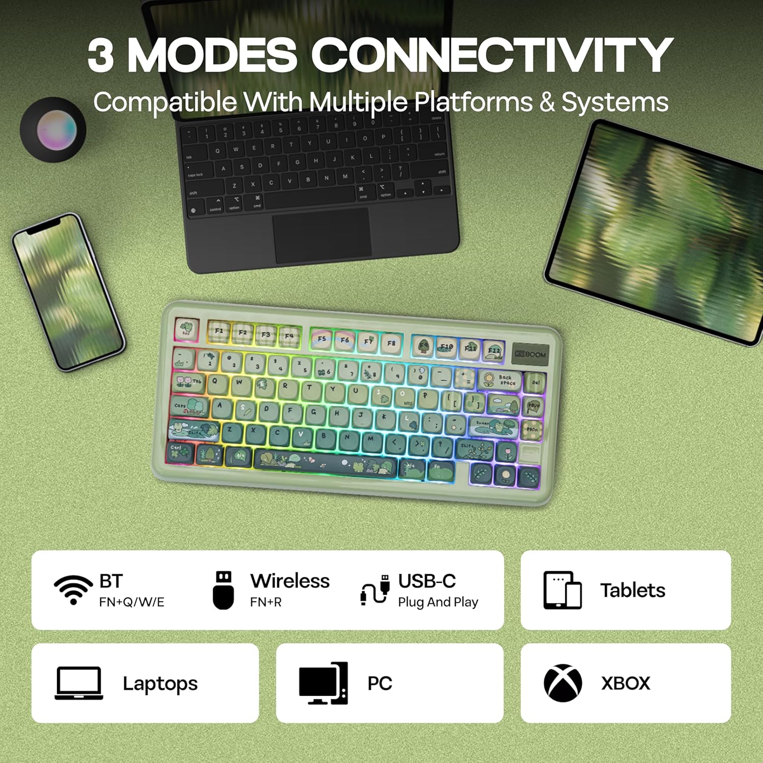 KiiBoom Phantom81 Lite 75% Gasket Mechanical Keyboard, QMK&VIA Programmable, 3 Modes Wireless Gaming Keyboard, RGB Backlights, ABS Case + UV Tech, Hot-Swappable for Windows/Mac/Linux (Green)