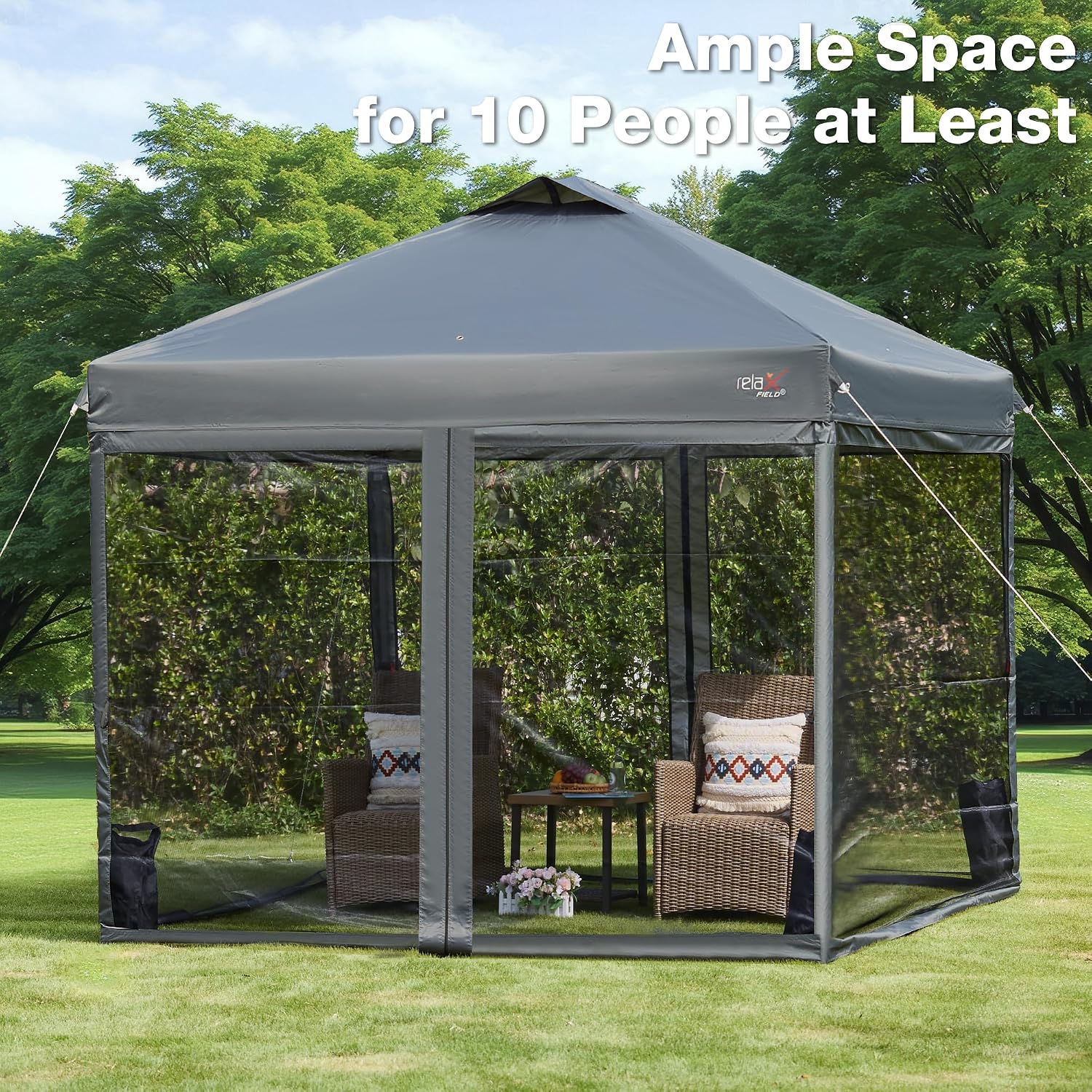 10x10 Pop Up Canopy Tent with Mosquito Netting, Outdoor Portable Screen Tent for Yard, Party, Camping and Picnic, 3 Height Positions, Patio Gazebo with Roller Bag and 4 Sandbags