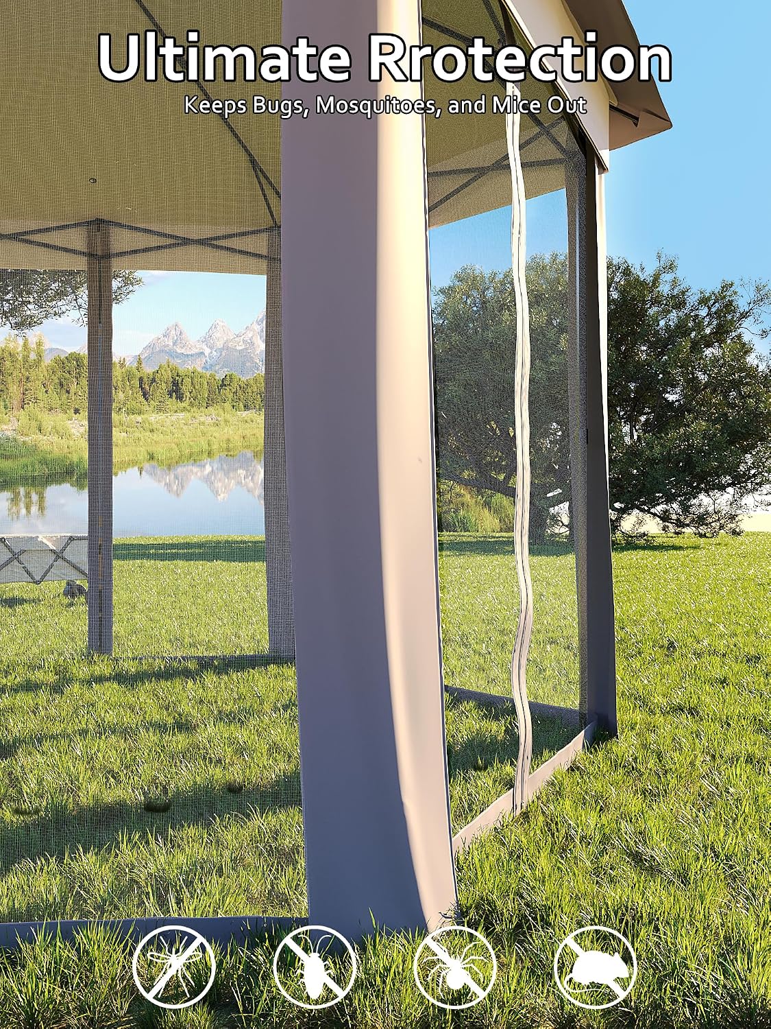13 x 13FT Pop Up Gazebo, Hexagonal Outdoor Canopy Shelter, Instant Patio Gazebo Tent With Mesh Netting and Strong Steel Frame for Patio Backyard Garden Wedding Party,Light Gray+Dark Gray