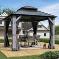 8.5 x 8.5FT Wood Gazebo,Outdoor Wooden Hardtop Gazebo with Galvanized Steel Doule Roof,Cedar Wood Frame Gazebos with Netting &Curtains for Backyard Deck