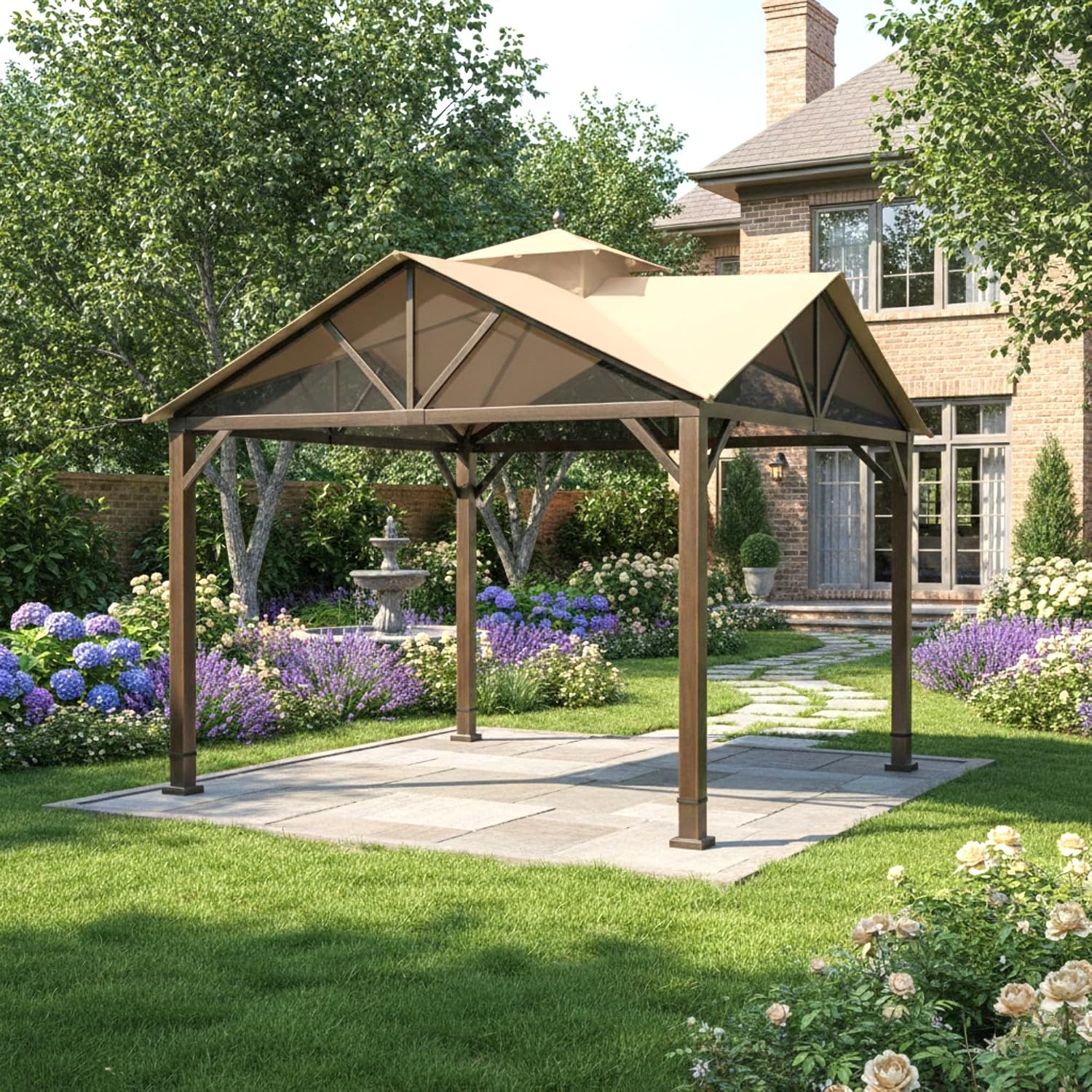 Garden Winds Reinforced Replacement Canopy Top Cover Compatible with The TPGAZ2307, TPGAZ2307A/B/D Style Selections Pitched Roof 10' x 10' Gazebo - Classic Sand, Riplock 350