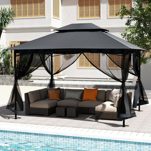 10' X 12' Patio Gazebo with Ventilation Double Roof, Outdoor Gazebo with Removable Mosquito Netting, Easy Up Metal Outdoor Canopy Shelter for Backyard, Garden, Lawn, Grey