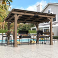 MUPATER 8' x 10' Cedar Wood Grill Gazebo with 2 Side Shelves, BBQ Gazebo for Outdoor Grill, Strong Load- Bearing Capacity, Permanent Wooden Shelter with Sloped Steel Roof for Backyard and Deck, Brown
