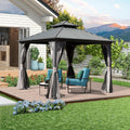 Domi 8' x 8' Hardtop Gazebo Permanent Metal Gazebo with Galvanized Steel Double Roof, Curtains and Netting for Party, Wedding, Outdoor Dining, Patio, Backyard, Gray