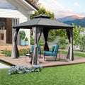 Domi 8' x 8' Hardtop Gazebo Permanent Metal Gazebo with Galvanized Steel Double Roof, Curtains and Netting for Party, Wedding, Outdoor Dining, Patio, Backyard, Gray