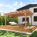 MUPATER 10x14 FT Cedar Wood Pergola with Trellis Roof, Outdoor Pergola Kit with Stakes, Snow and Wind Supported, Patio Shade Structure for Climbing Plant Support, Deck, Backyard, Lawn